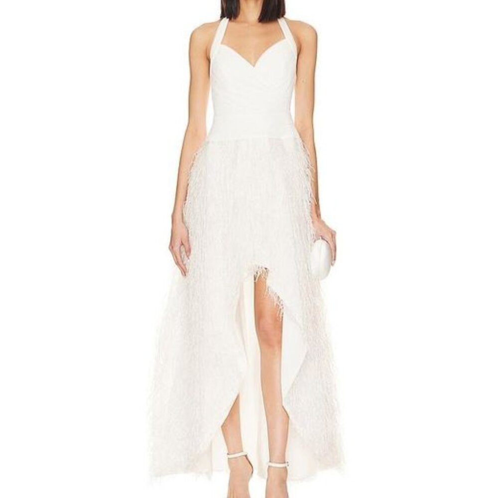 BCBG MAXAZRIA Glam Feather Halter Bridal / Evening Dress Size 2-4 NWT